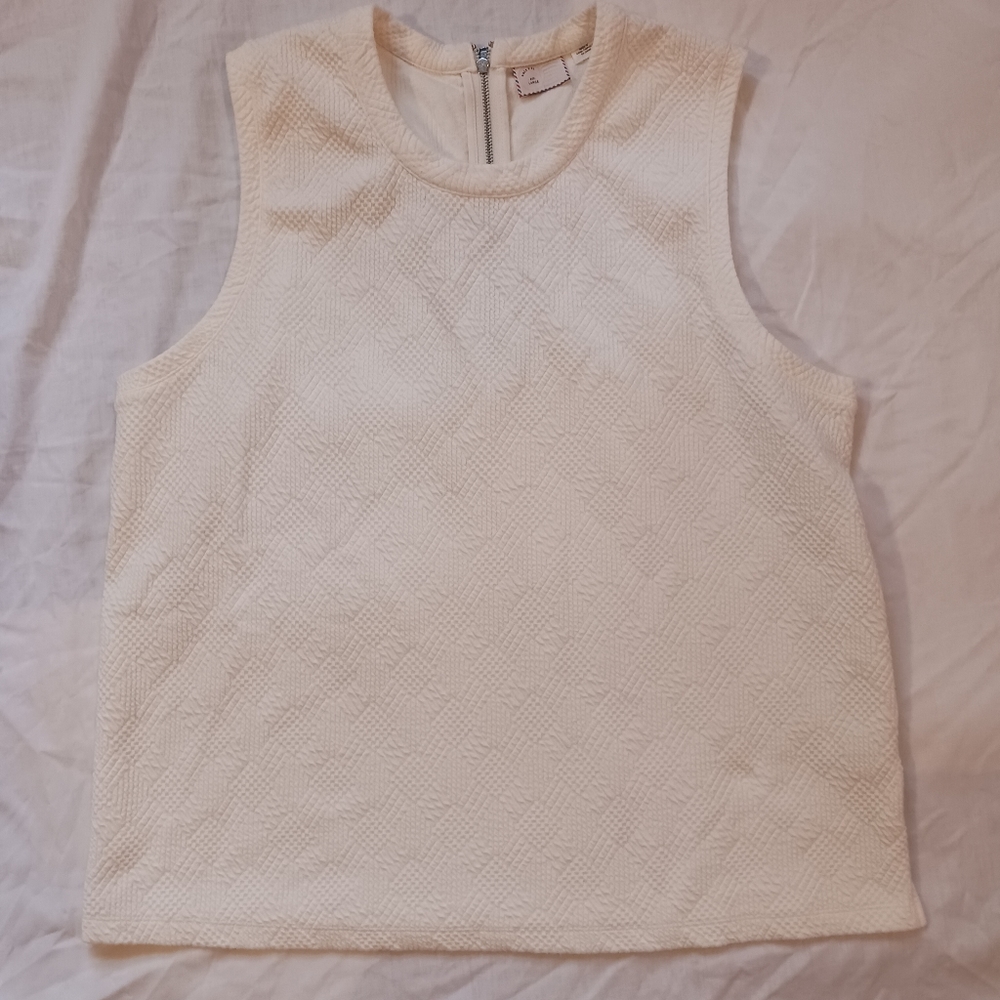 Anthropologie Postmark Ivory Quilted Textured Sleeveless Top Sz. L